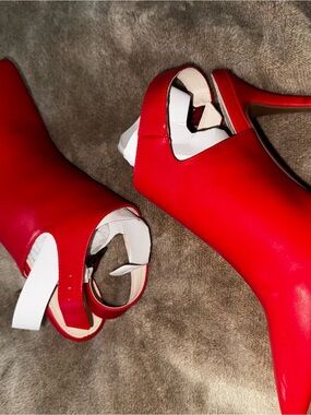 Seven Dials Red Cutout Peep-Toe Ankle Booties